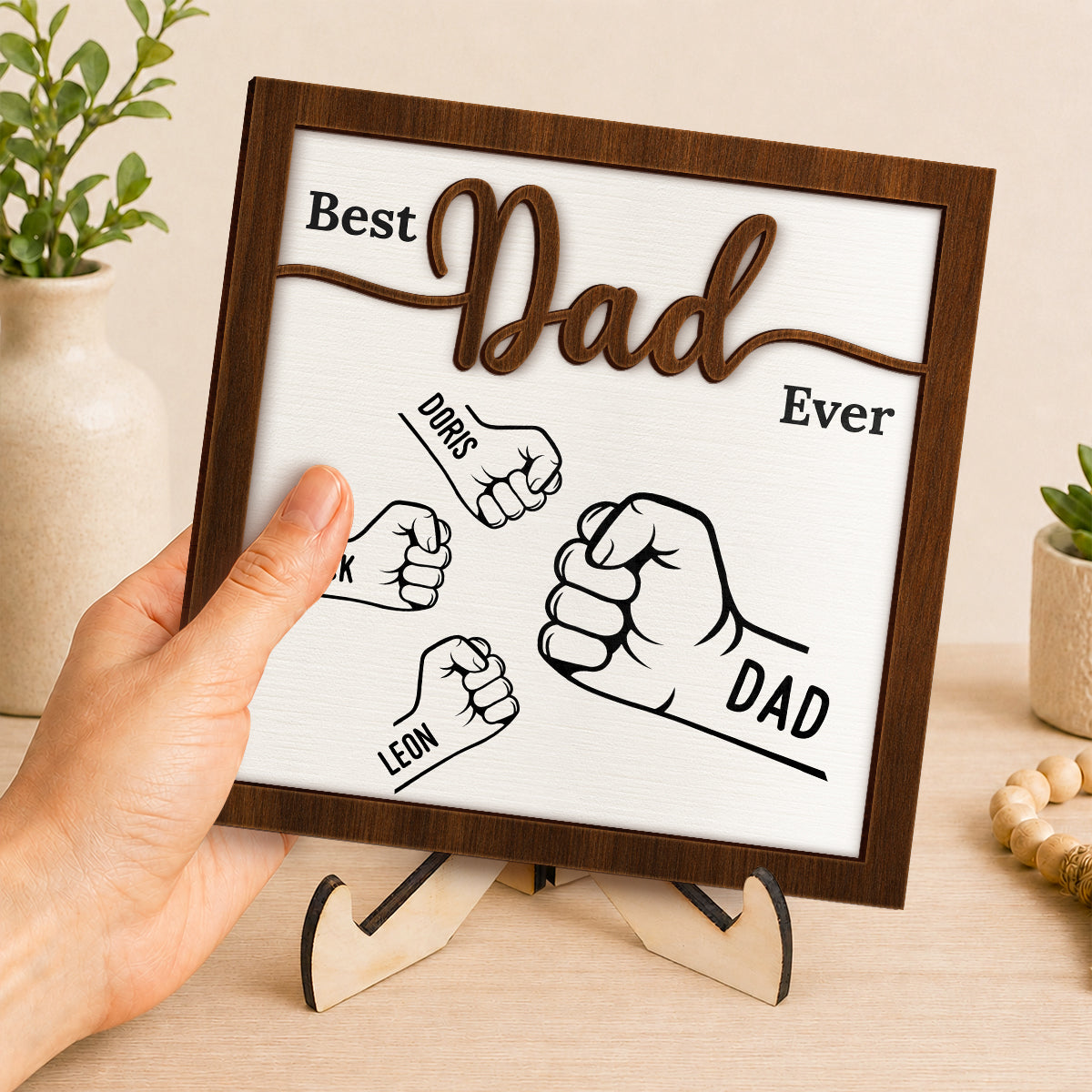 Personalized Fist Bump Wooden Plaque for Dad with personalized design details for meaningful gifting image 7