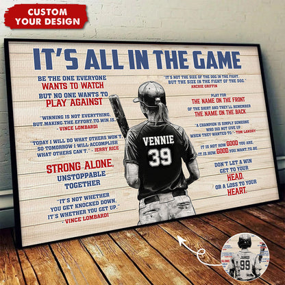“It’s All In The Game” Personalized Softball Poster / Canvas - Custom Gift for Softball Lovers