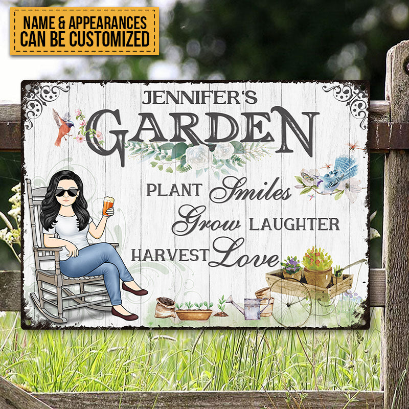 Plant Smiles Grow Laughter Harvest Love - Personalized Custom Classic Garden Metal Signs