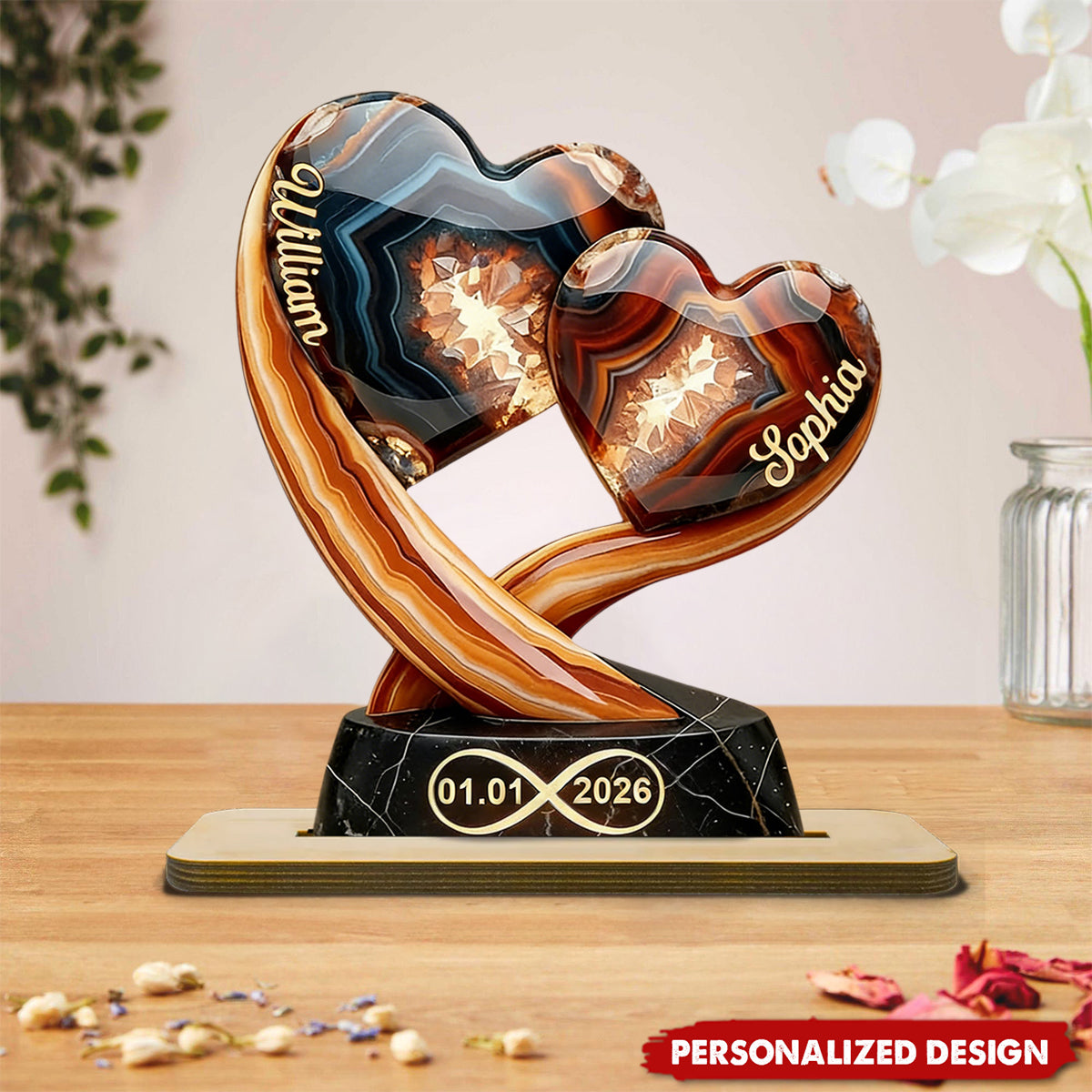 Plaque material and size view - Personalized Couple Heart Plaque