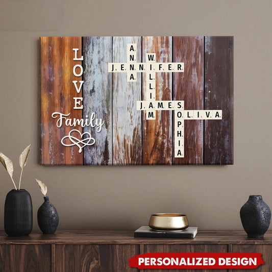 Personalized 'LOVE Family' Crossword Names Canvas Wall Art for Home