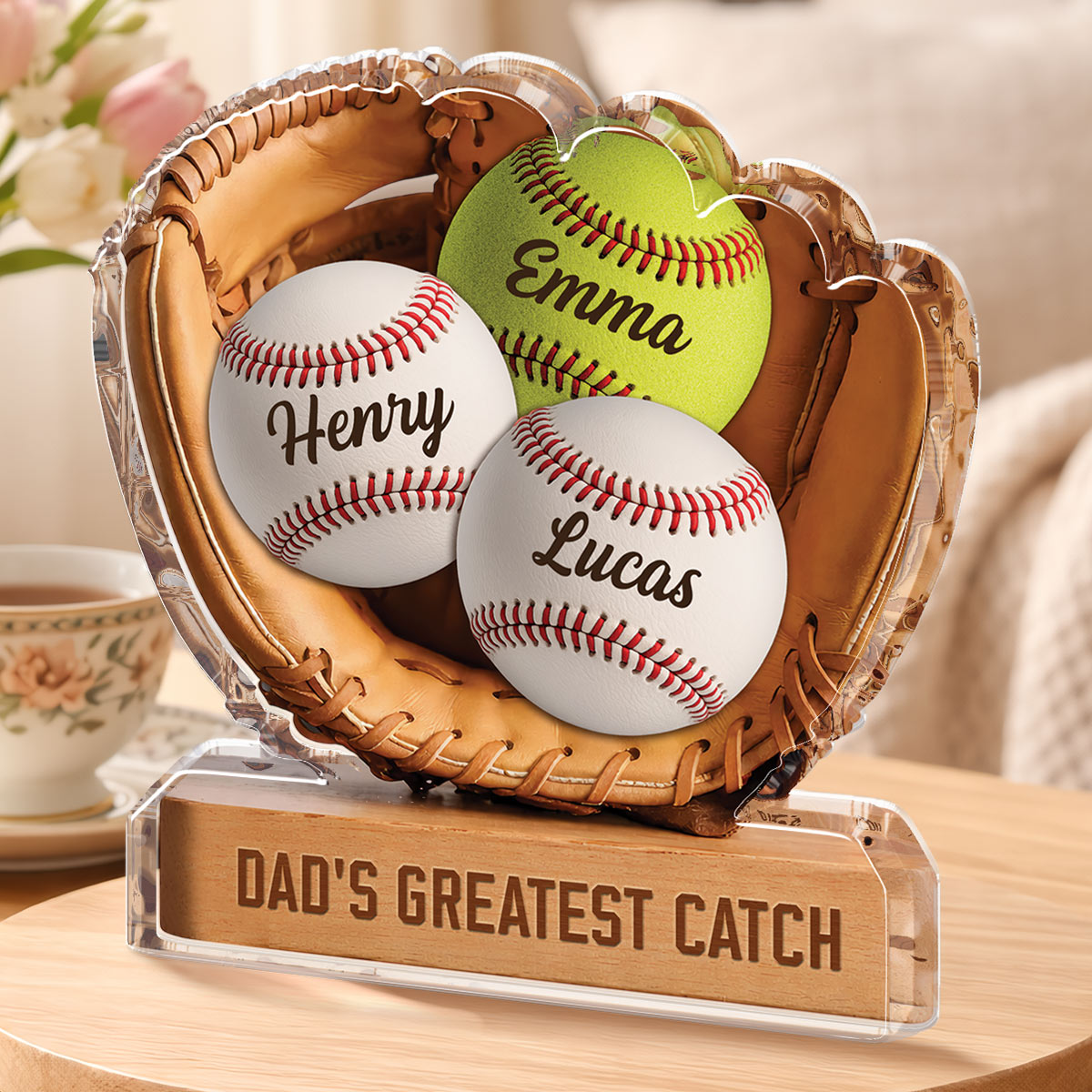 Personalized Mom’s Greatest Catch Baseball Acrylic Plaque - Custom Gift for Mom or Dad