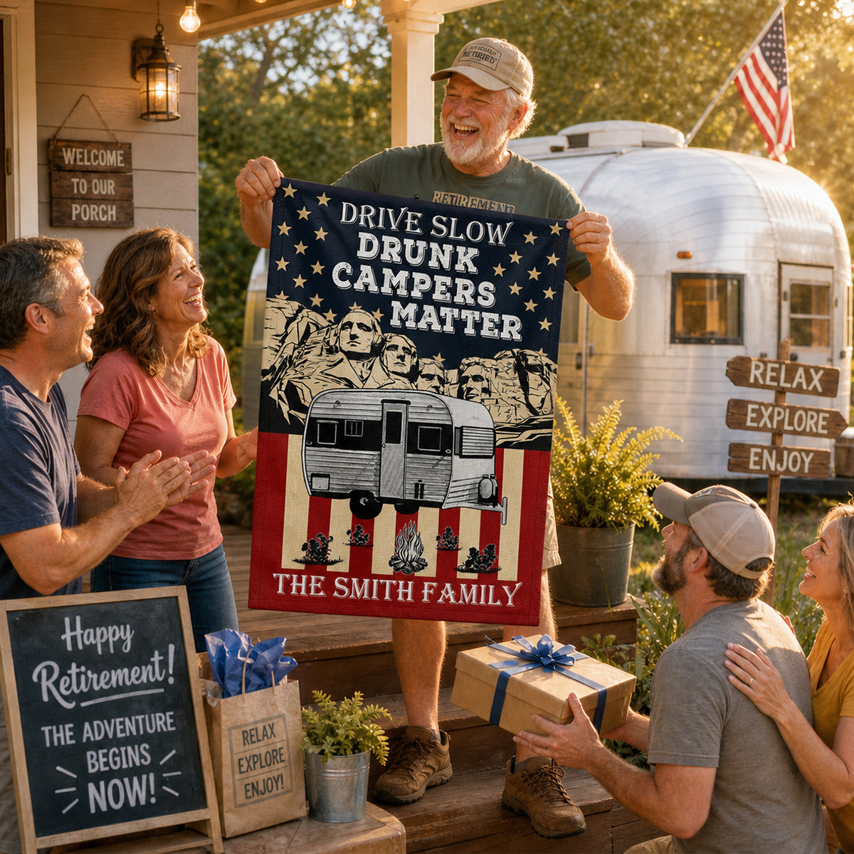 Custom Drunk Campers Matter Flag personalization view for Family