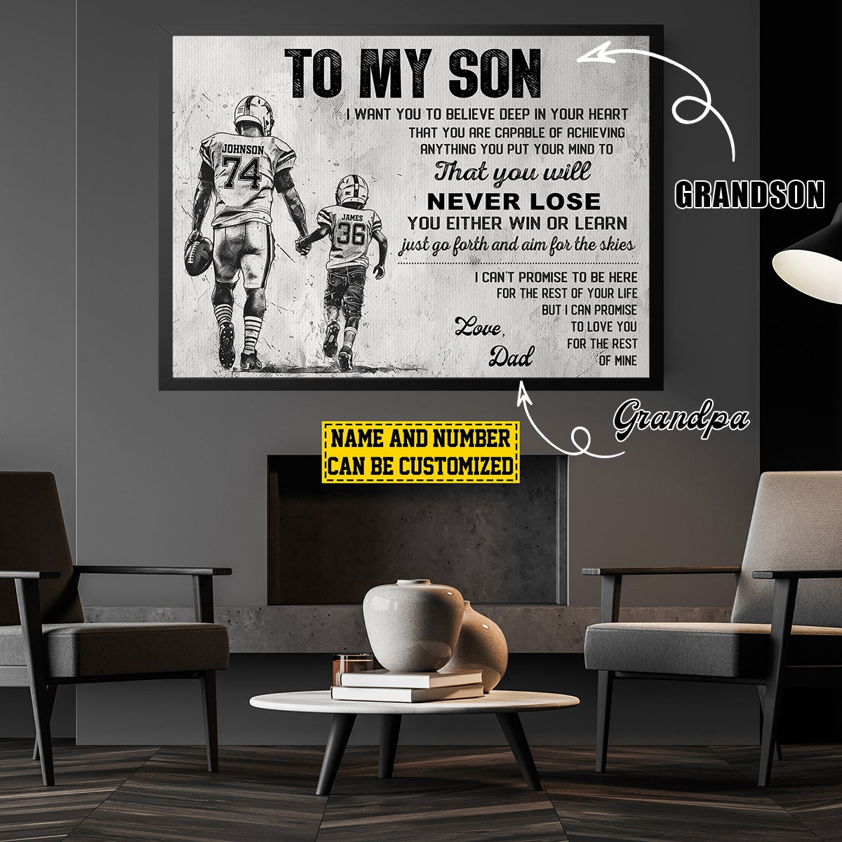 To My Son / Grandson, Love You For The Rest Of My Life - Personalized Football Poster / Canvas Gift From Dad