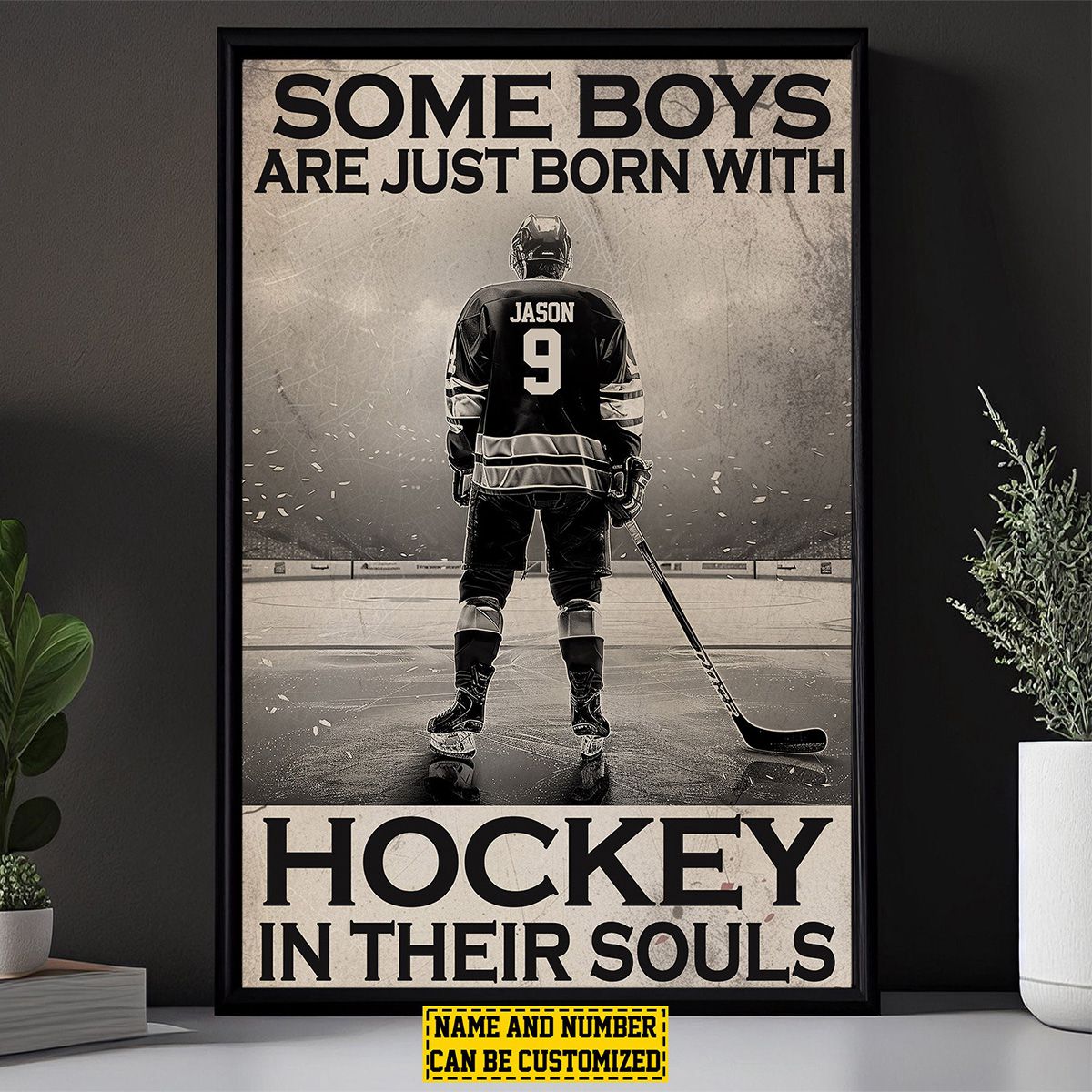 “Some Boys Are Just Born With A Puck” Personalized Hockey Poster / Canvas - Gift for Hockey Boys