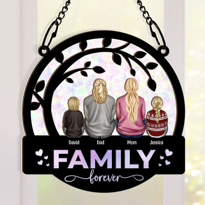 Family Forever - Personalized Acrylic Window Suncatcher Ornament - Christmas Gift For Family Members