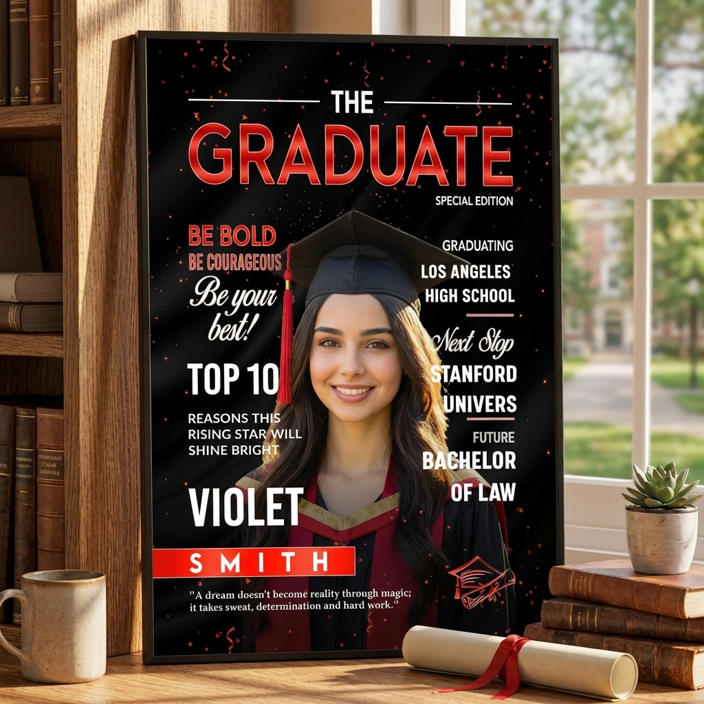 Personalized Graduation Photo Magazine Cover Poster / Canvas - Graduate Season Gift For Class of 2026