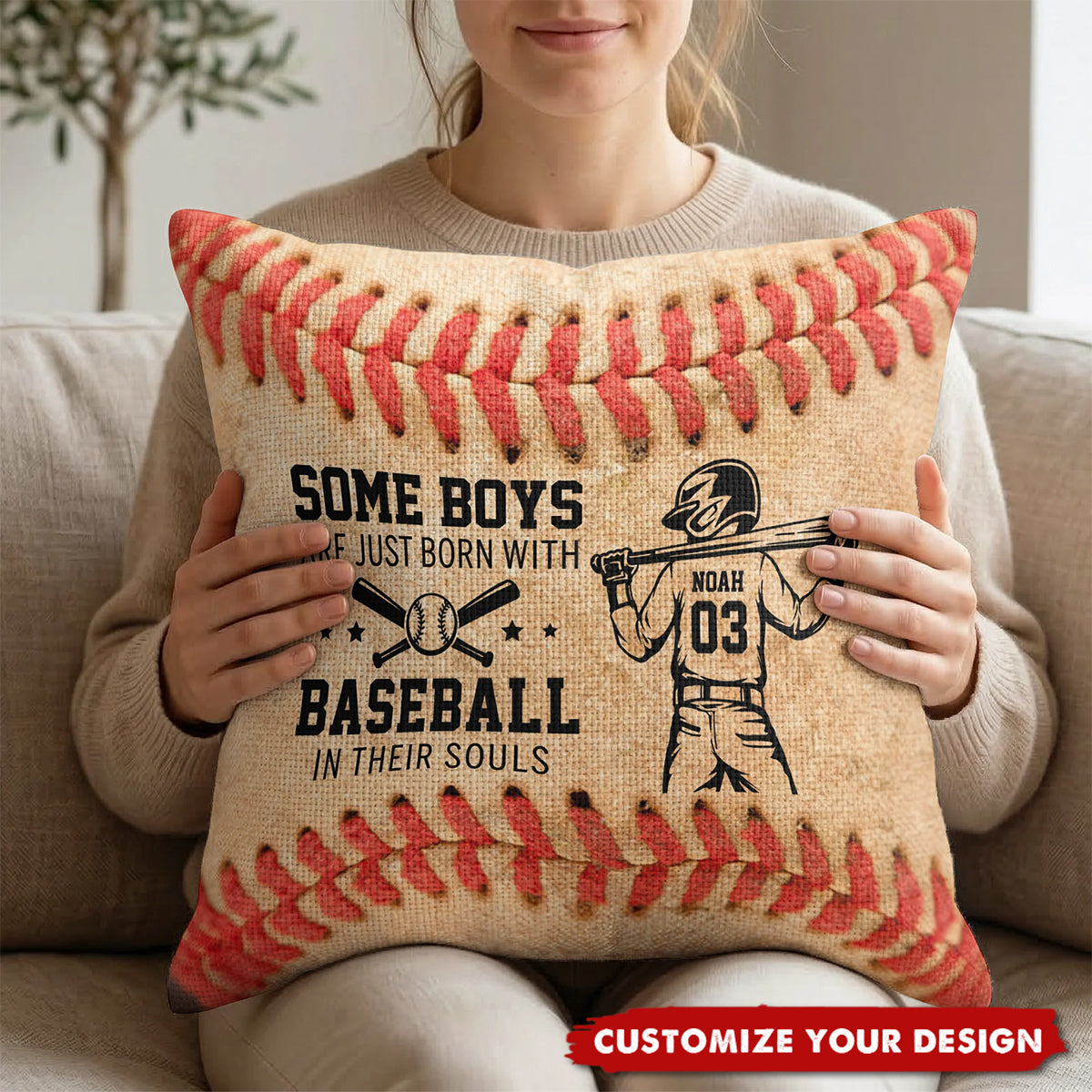 Personalized Baseball Soul Pillow personalization view for Kids/Babies