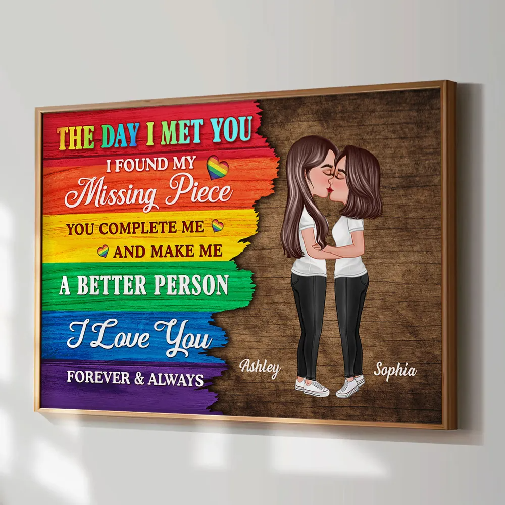 The Day I Met You - Personalized Half LGBT Flag Couple Poster / Canvas
