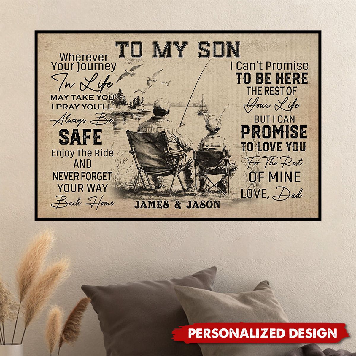 Personalized To My Son Fishing Poster / Canvas - Custom Gift for Fishing Fans