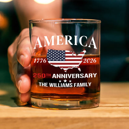 America 250th Anniversary - Personalized Family Name Whiskey Glass
