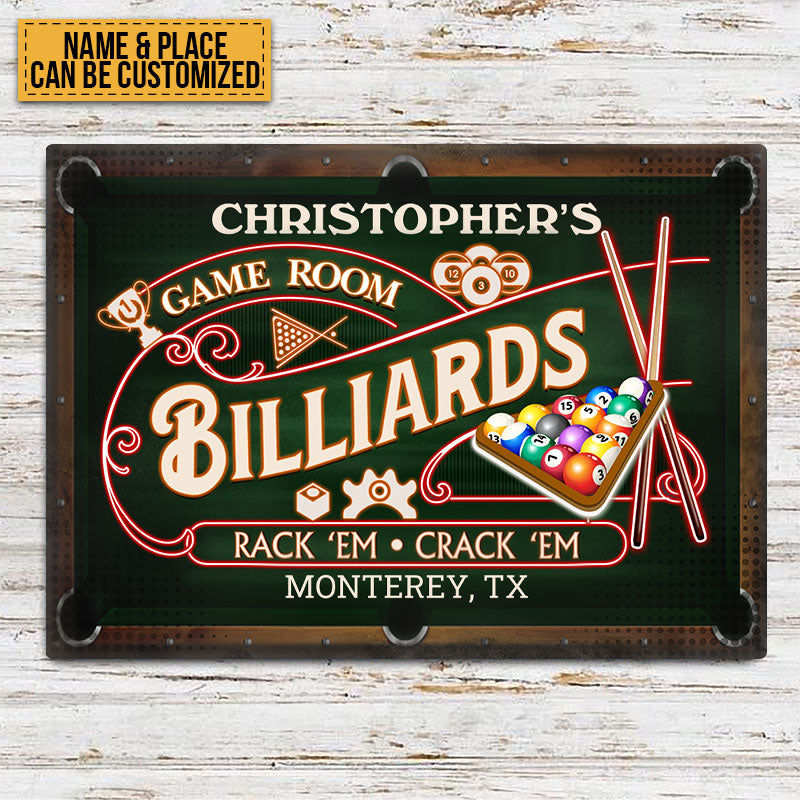 Billiards Game Room Neon - Personalized Custom Classic Metal Signs