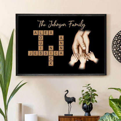 Family Hands In Hands - Personalized Family Crossword Poster / Canvas