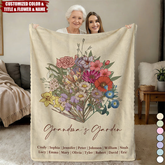Personalized Family Boho Birth Flower Bouquet Flowers Blanket - Gift For Mom, Grandma, Family