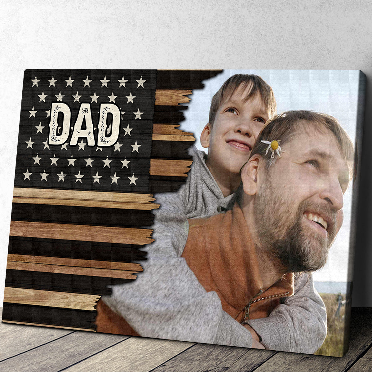 Custom Photo American Flag Canvas personalization view for Dad
