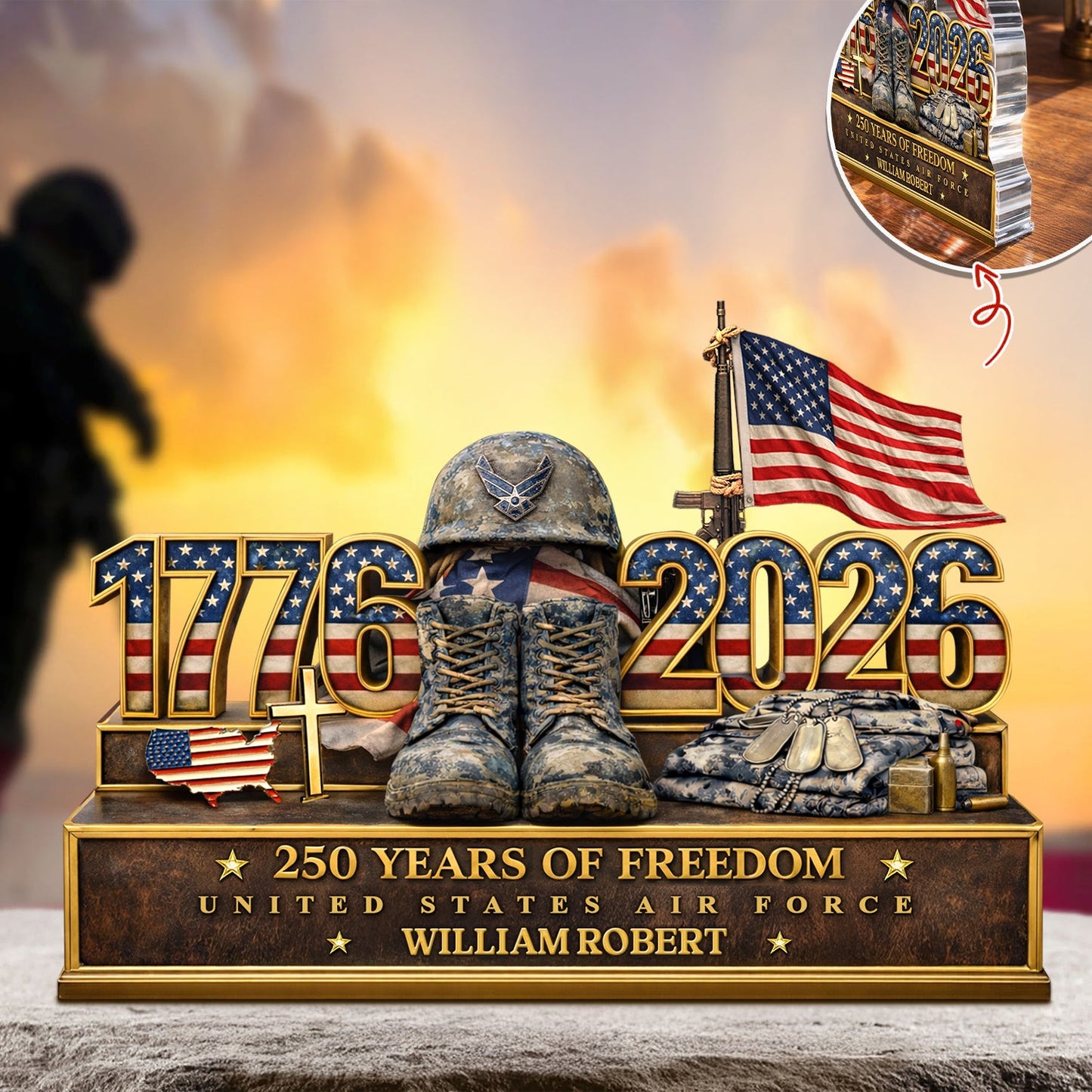 Personalized Military Hero Tribute: 250 Years of Freedom Custom - Personalized Acrylic Block Plaque