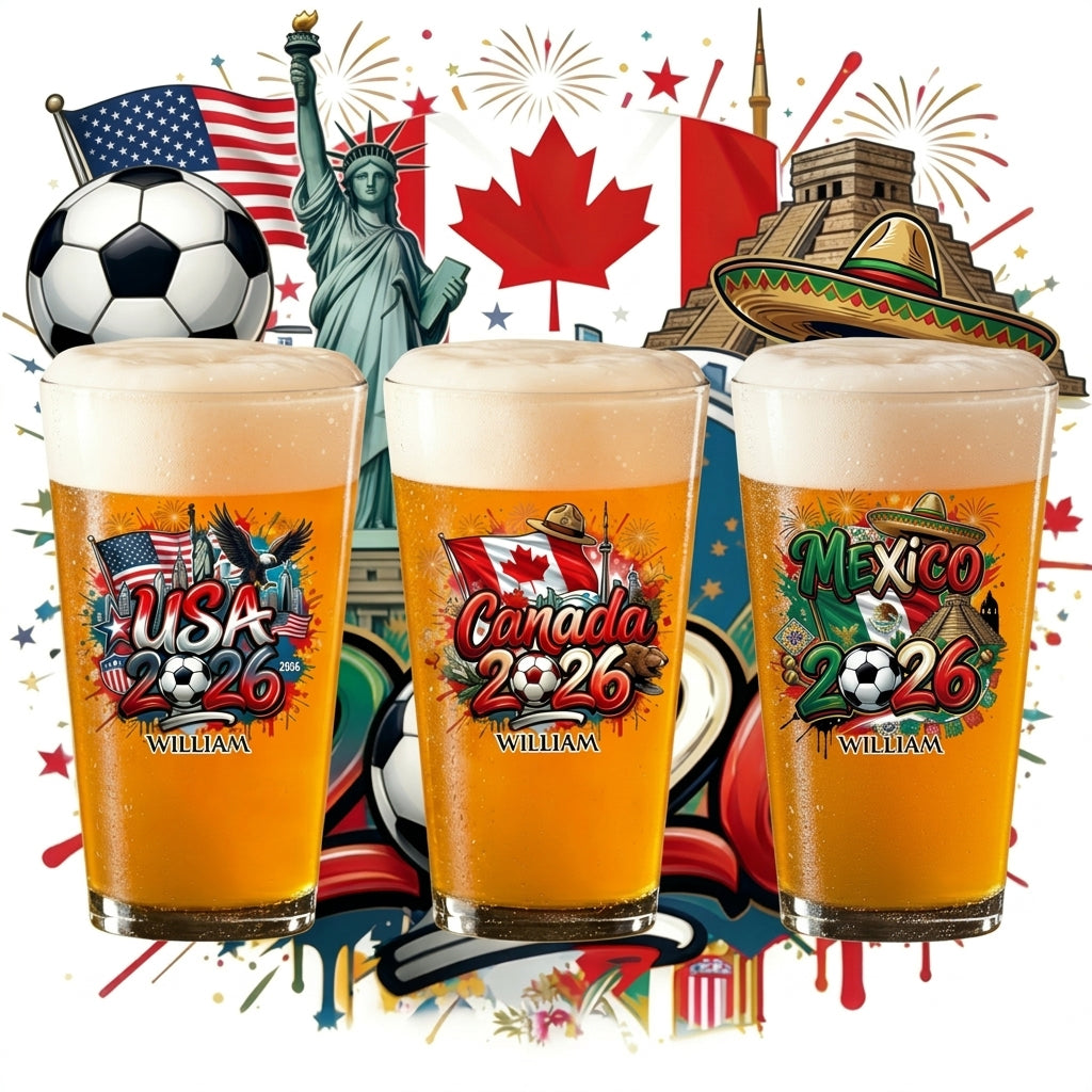 Personalized 2026 Soccer Beer Glass - Custom Name & Icon | Gift For Soccer Fans