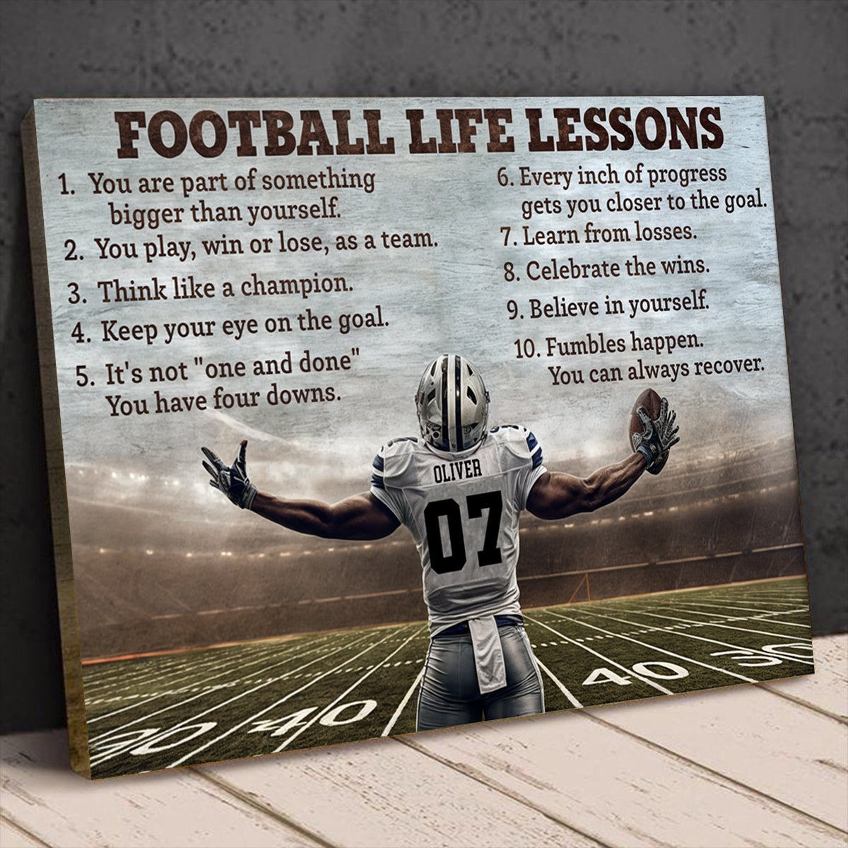 “Football Life Lessons” Personalized Canvas / Poster - Custom Name & Number Gift