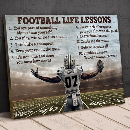 “Football Life Lessons” Personalized Canvas / Poster - Custom Name & Number Gift