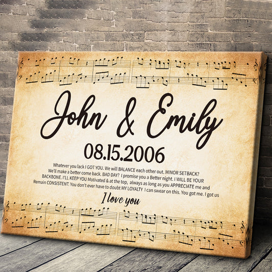 Personalized 'Whatever You Lack I Got You' Music Canvas for Couples