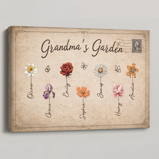 Grandma's Garden Personalized Canvas / Poster - Custom Birth Month Flower Wall Art Gift for Mom