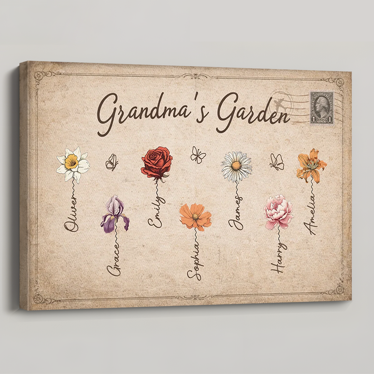 Grandma's Garden Personalized Canvas / Poster - Custom Birth Month Flower Wall Art Gift for Mom