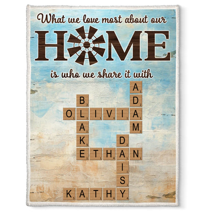 Home Is Who We Share Love With - Personalized Custom Family Customized Crossword Blanket