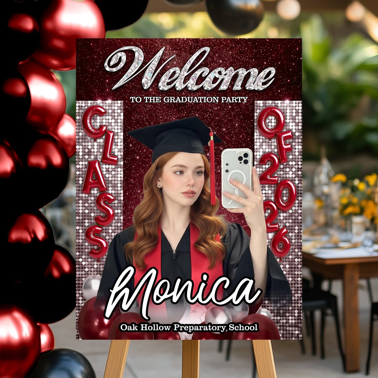 Custom Class of 2026 Graduation Welcome Sign - Personalized Photo Canvas / Poster Party Decor