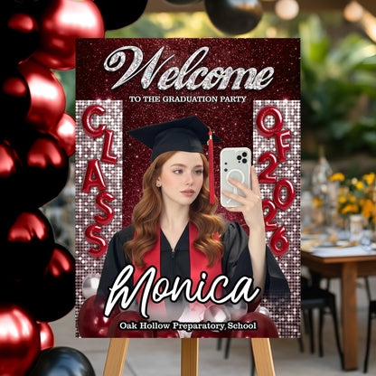 Custom Class of 2026 Graduation Welcome Sign - Personalized Photo Canvas / Poster Party Decor