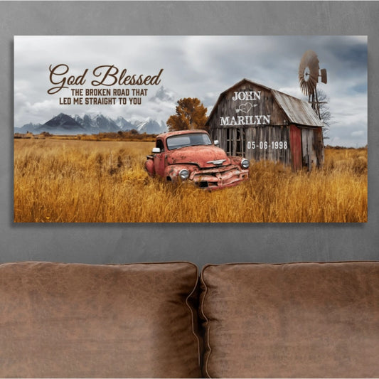 Personalized "Broken Road" Canvas | Rustic Anniversary Gift for Couples