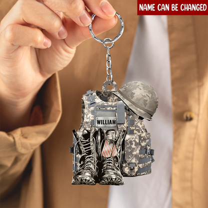 Personalized Military Vest, Boots & Helmet Keychain - Custom Army Gift