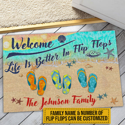Life Is Better In Flip Flops - Personalized Beach House Welcome Doormat