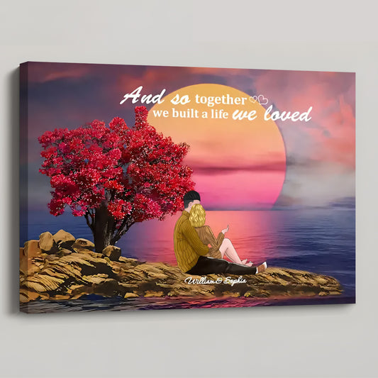 Personalized Custom Couple Sitting By The Sea Canvas / Poster - Custom Valentine's Day Gift For Lover
