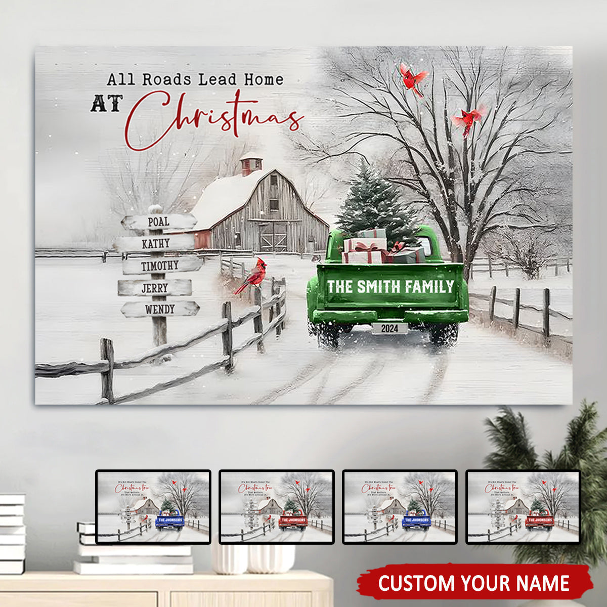 (Now with 11-20 People Option) Customizable ‘All Roads Lead Home at Christmas’ Canvas / Poster - Personalize Names & Year