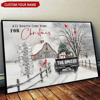 (Now with 11-20 People Option) Customizable ‘All Roads Lead Home at Christmas’ Canvas / Poster - Personalize Names & Year