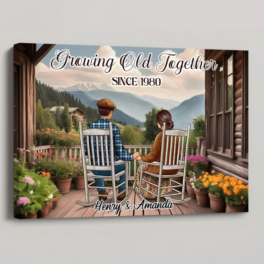 Personalized Custom Couple Sitting On The Porch Growing Old Together Poster / Canvas - Custom Valentine's Day Gift For Couple