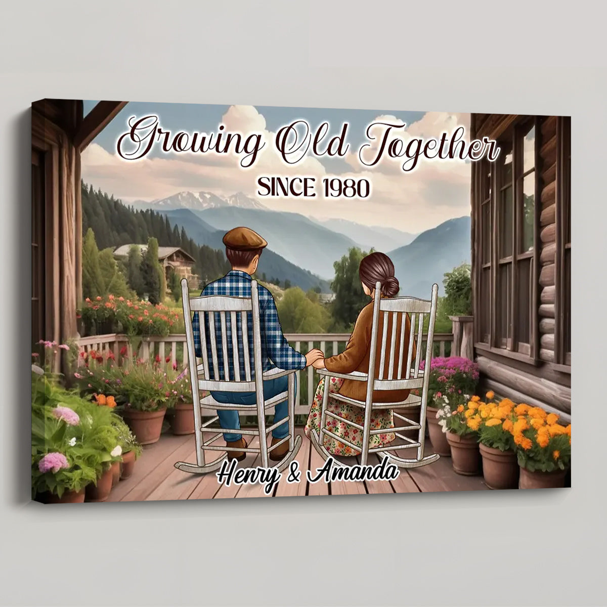 Personalized Custom Couple Sitting On The Porch Growing Old Together Poster / Canvas - Custom Valentine's Day Gift For Couple