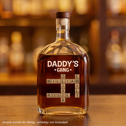 Personalized Whiskey Bottle - Crossword Puzzle Art  - Gift for Dad, Grandpa