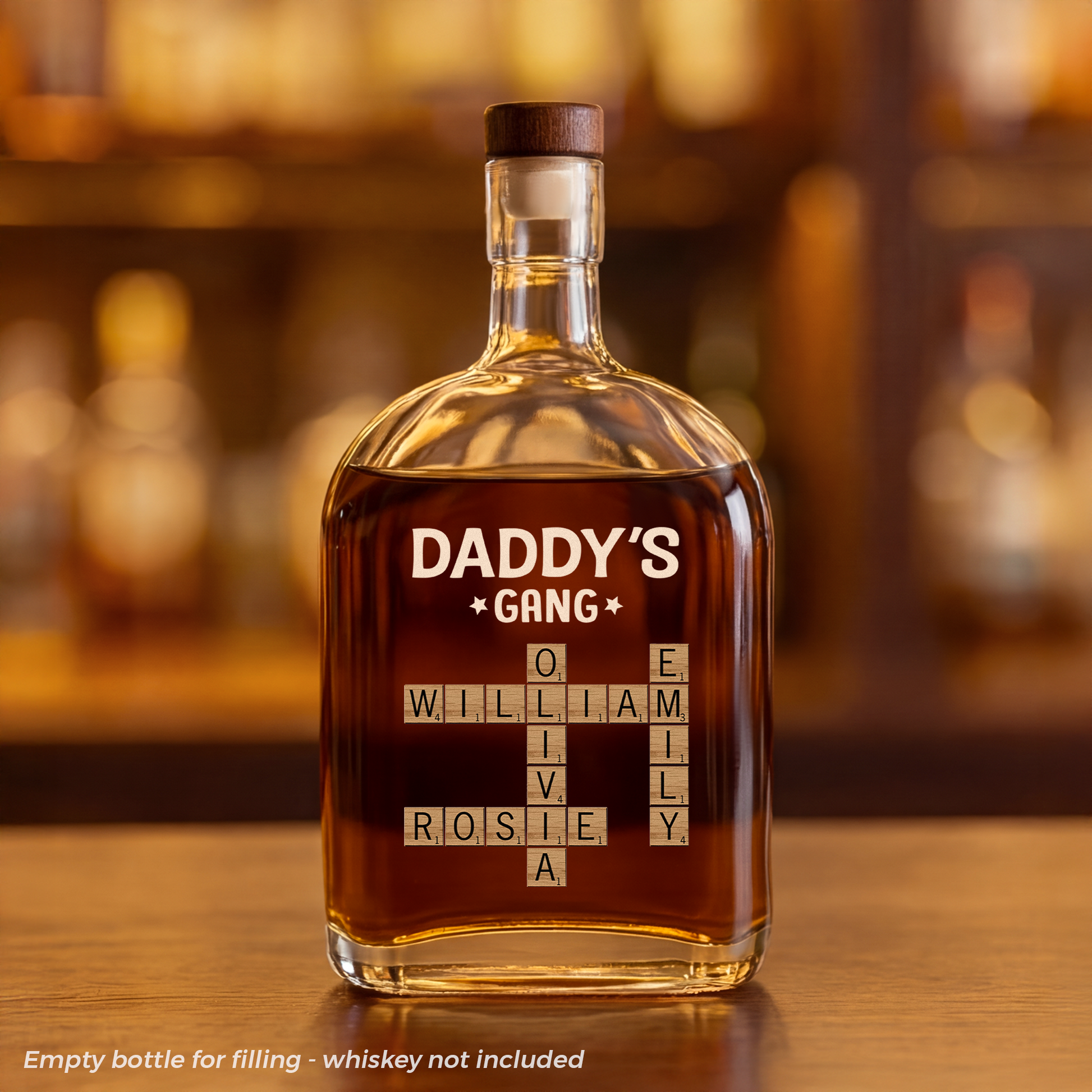 Personalized Whiskey Bottle - Crossword Puzzle Art  - Gift for Dad, Grandpa