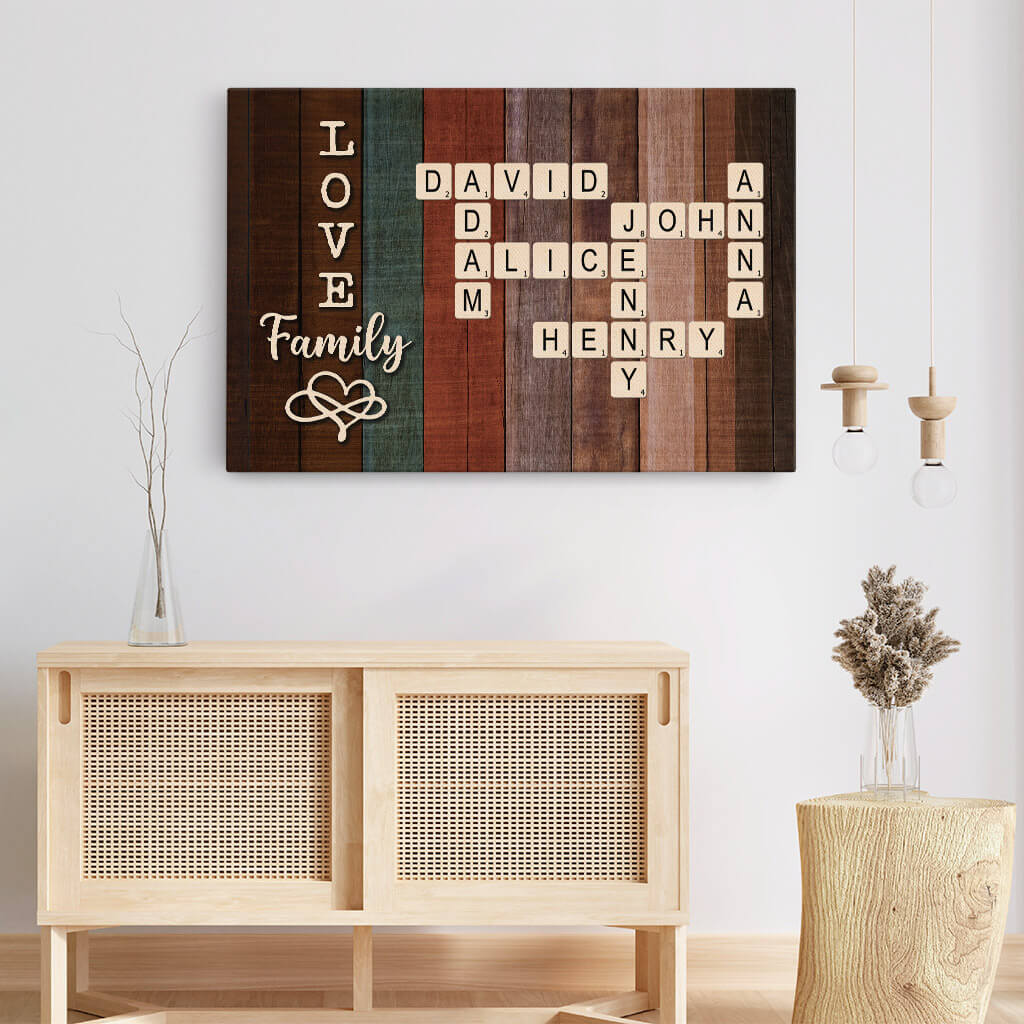 Personalized Family Scrabble Names Canvas Wall Art | 'LOVE Family' Gift