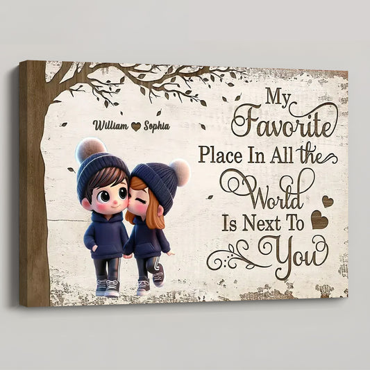 Personalized Cute Cartoon Couple Walking Poster / Canvas - Custom Couple’s Gift