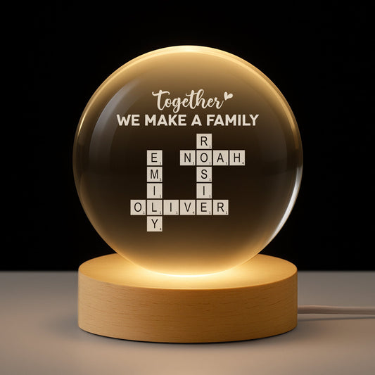 Custom Family Crossword Puzzle Art - Personalised Crystal Ball Lamp