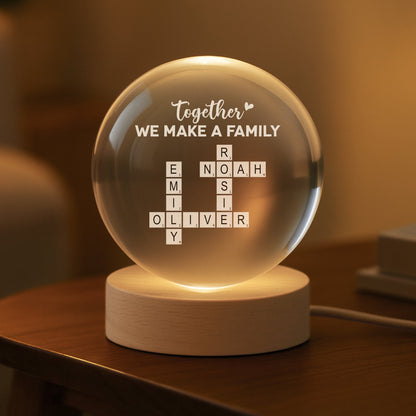 Custom Family Crossword Puzzle Art - Personalised Crystal Ball Lamp