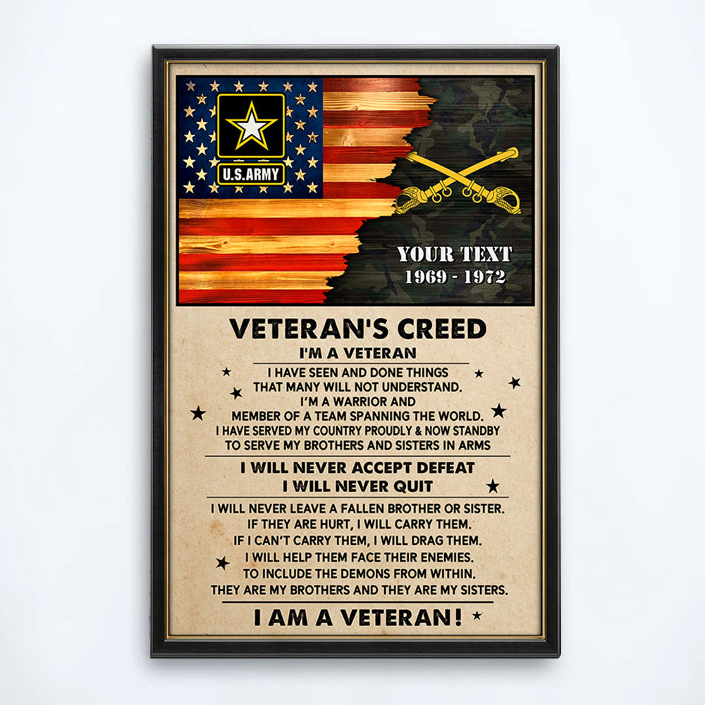 Personalized Veteran’s Creed Canvas / Poster - Custom Gift for Veterans