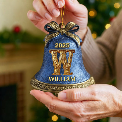 Custom Initial Gold Bell For Family - 2025 Personalized Christmas Ornament