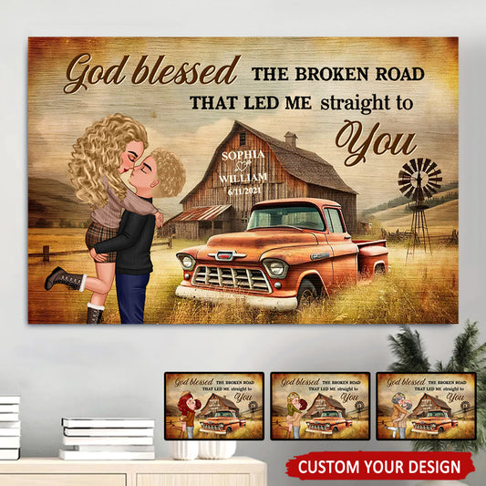 Personalized Couple Farmhouse Canvas: "Broken Road Led Me To You"