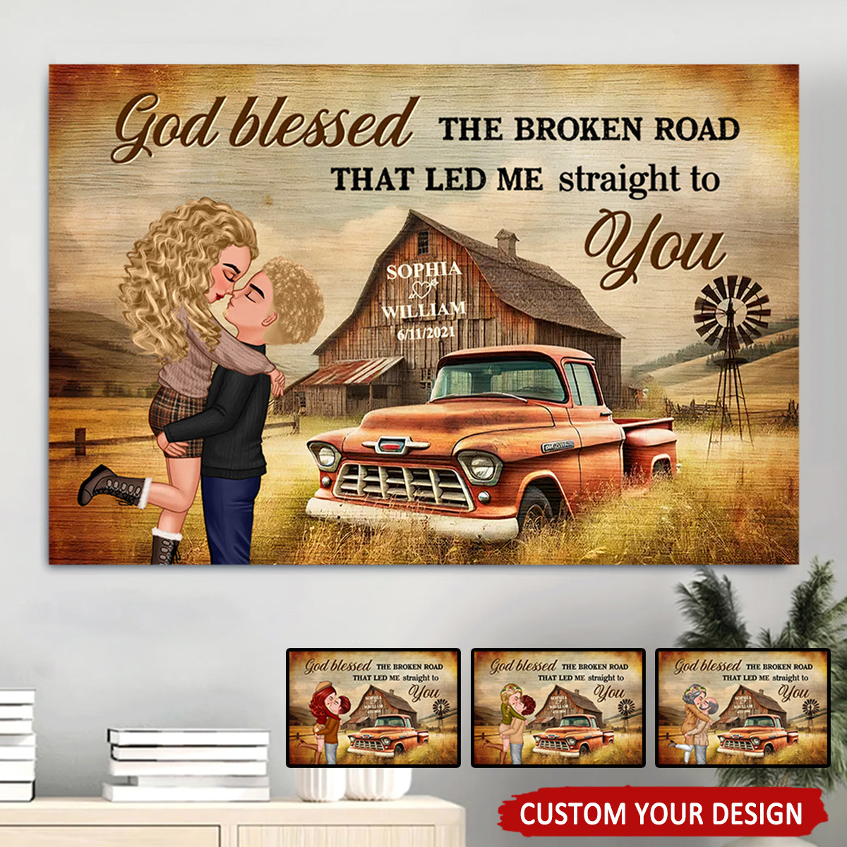 Personalized Couple Farmhouse Canvas: "Broken Road Led Me To You"