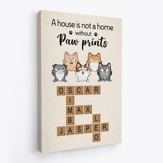 Personalised A House Is Not a Home Without Paw Prints Canvas For Cat  Lovers