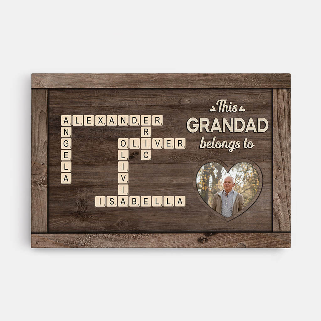 Personalized “This Grandad Belongs To” Canvas / Poster - Custom Crossword with Grandkids’ Names