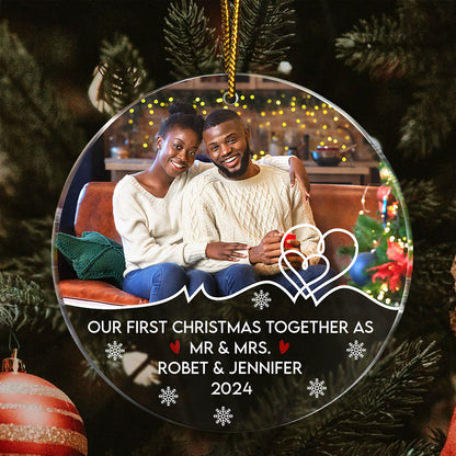 Custom Photo Our First Christmas Together - Christmas Gift For Couples, Spouse, Lover, Husband, Wife, Boyfriend, Girlfriend - Personalized Circle Acrylic Ornament